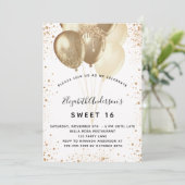 甘い16白い金ゴールドグリッターバルーン 招待状 (スタンド正面)