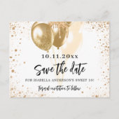 甘い16白い金ゴールドバルーングリッター日付を保存 案内ポストカード (正面)