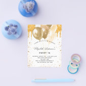 甘い16白い金ゴールドバルーン予算招待状 チラシ (シングル)