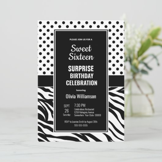 甘い16白黒サプライズ誕生日パーティー 招待状 (スタンド正面)