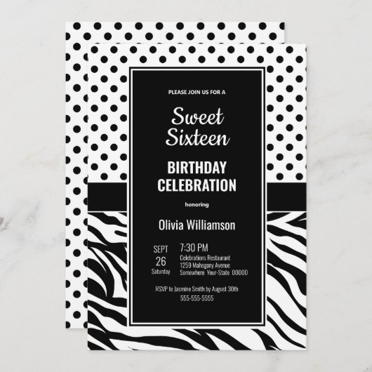 甘い16白黒バースデーパーティー 招待状 (正面/裏面)