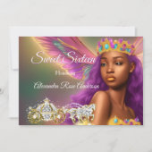 甘い16童話パープルピンク金ゴールドキャリッジ 招待状 (正面)