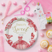 甘い16紙プレートバタフライレッドドレスフローラ ペーパープレート (パーティー)