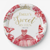 甘い16紙プレートバタフライレッドドレスフローラ ペーパープレート (正面)