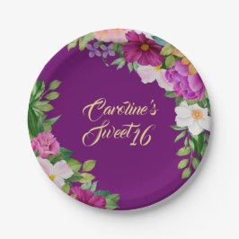 甘い16紫のフローラ水色ブーケかわいい ペーパープレート
