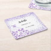 甘い16紫の白いドレス スクエアペーパーコースター (アングル)