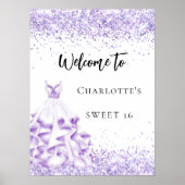 甘い16紫の白のドレス歓迎パーティー ポスター (正面)