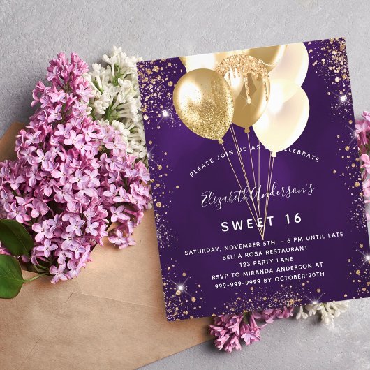 甘い16紫の金ゴールドグリッターバルーン予算 チラシ