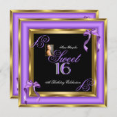 甘い16紫の金ゴールド写真16th誕生日パーティー 招待状 (正面/裏面)
