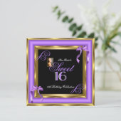 甘い16紫の金ゴールド写真16th誕生日パーティー 招待状 (スタンド正面)