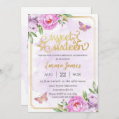 甘い16紫の16の薄紫フローラ蝶 招待状 (正面/裏面)