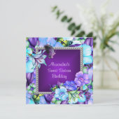 甘い16紫エレガントのシルバージュエルフラワー 招待状 (スタンド正面)