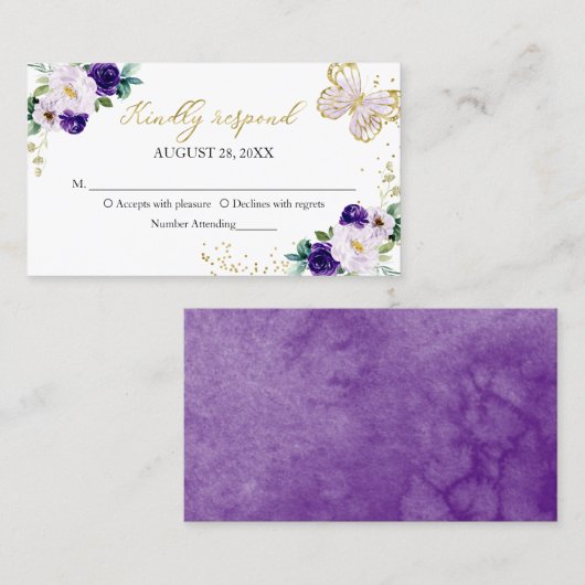 甘い16紫色のフローラ蝶RSVPエンクロージャ 名刺 (正面/裏面)
