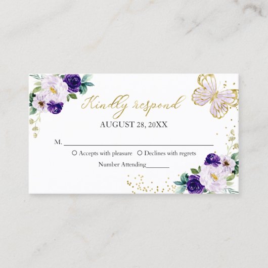 甘い16紫色のフローラ蝶RSVPエンクロージャ 名刺 (正面)