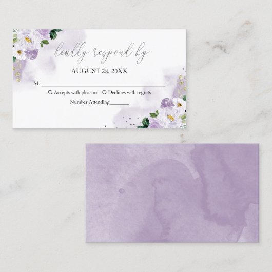甘い16紫色の水彩フローラRSVPエンクロージャ 名刺 (正面/裏面)