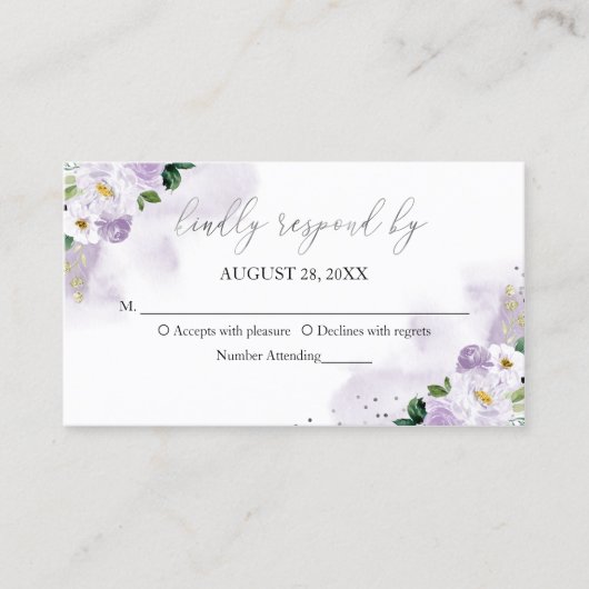 甘い16紫色の水彩フローラRSVPエンクロージャ 名刺 (正面)