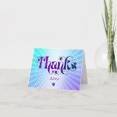 甘い16紫色の青グラデーションのグルービーはっきりしたレトロ サンキューカード (正面)