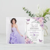 甘い16紫薄紫ピンクフローラ蝶の写真 招待状 (スタンド正面)
