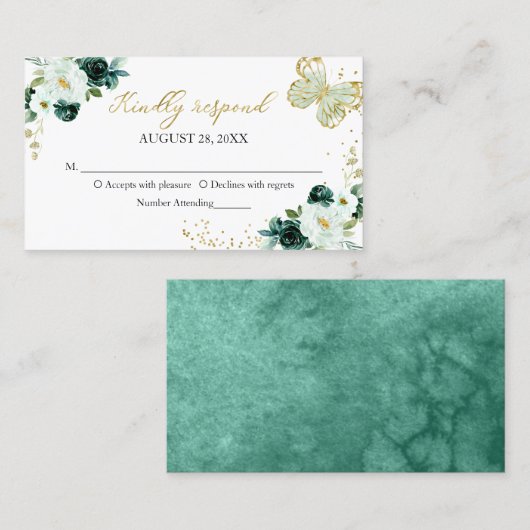 甘い16緑のフローラ蝶RSVPエンクロージャ 名刺 (正面/裏面)