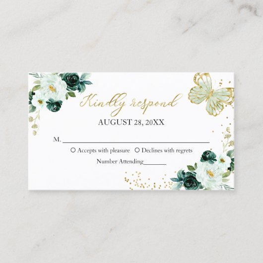 甘い16緑のフローラ蝶RSVPエンクロージャ 名刺 (正面)