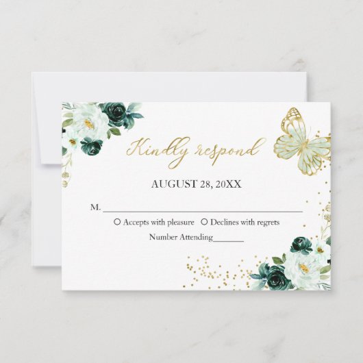 甘い16緑のフローラ蝶RSVPエンクロージャ 招待状 (正面)
