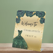 甘い16緑の金ゴールドドレスの花へようこそ 台座サイン