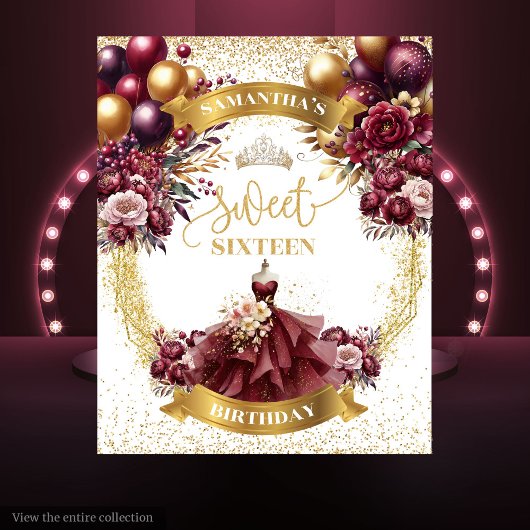 甘い16背景バーガンディードレス金ゴールドバルーンスパ タペストリー