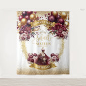 甘い16背景ブルゴーニュバルーン金ゴールドグリッター タペストリー (正面)