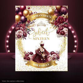 甘い16背景ブルゴーニュバルーン金ゴールドグリッター タペストリー