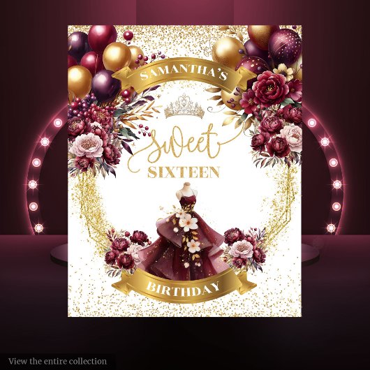 甘い16背景ブルゴーニュバルーン金ゴールドグリッター タペストリー