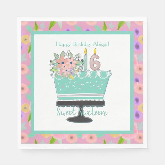 甘い16花とケーキペーパーナプキン スタンダードランチョンナプキン (正面)