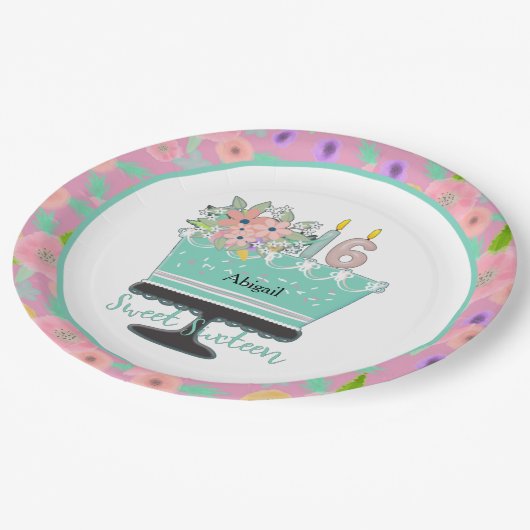 甘い16花とケーキ紙プレート ペーパープレート (アングル)