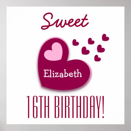 甘い16誕生日ふりかけるハートA01C1 ポスター (正面)