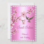 甘い16誕生日アジアンピンクパールフラワーバード 招待状 (正面)