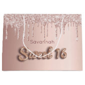 甘い16誕生日カスタム写真バラ金ゴールドグリッター ラージペーパーバッグ (正面)