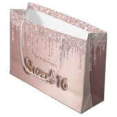 甘い16誕生日カスタム写真バラ金ゴールドグリッター ラージペーパーバッグ (正面アングル)