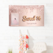 甘い16誕生日カスタム写真バラ金ゴールドグリッター 横断幕 (インサイチュ)