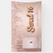 甘い16誕生日カスタム写真バラ金ゴールドグリッター 横断幕 (縦)