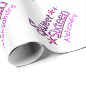 甘い16誕生日ガールと名前をカスタムするパターン ラッピングペーパー (ロールコーナー)