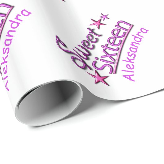 甘い16誕生日ガールと名前をカスタムするパターン ラッピングペーパー (ロールコーナー)