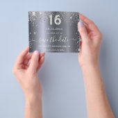 甘い16誕生日シルバーグリッター日付を保存 チラシ (手)