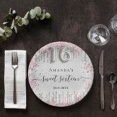 甘い16誕生日シルバーピンクの金属グリッタースクリプト ペーパープレート