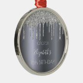 甘い16誕生日シルバーメタリックグリッタードリップ メタルオーナメント (右)