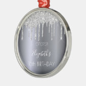 甘い16誕生日シルバーメタリックグリッタードリップ メタルオーナメント (左)