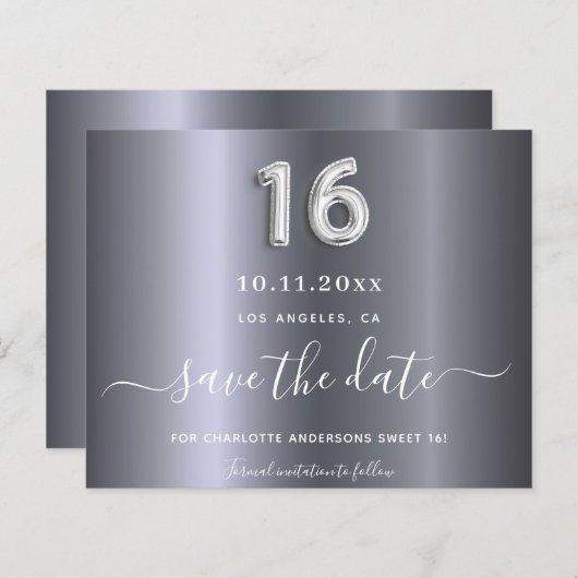 甘い16誕生日シルバーメタル日付を保存 (正面/裏面)