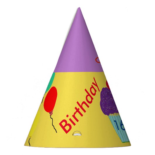 甘い16誕生日ハットパープルカップケーキ任意の年齢を編集 パーティーハット (左)