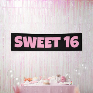 甘い16誕生日バナーピンク 横断幕