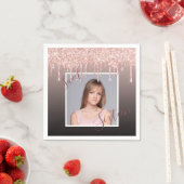 甘い16誕生日バラ金ゴールドグリッター銅写真 スタンダードカクテルナプキン (インサイチュ)
