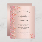 甘い16誕生日バラ金ゴールドピンクフローラ招待 ポストカード (正面/裏面)