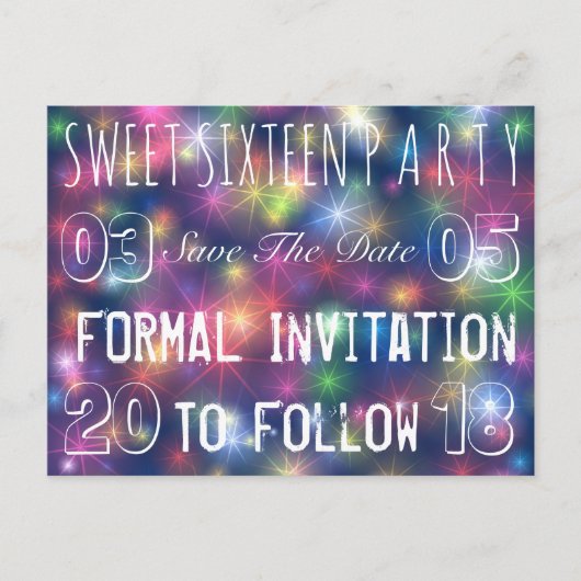 甘い16誕生日パーティデイトスターを保存 案内ポストカード (正面)